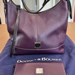 Dooney & Bourke Gracie Pebbled Hobo bag, Plum / Red Interior W/matching Wallet!