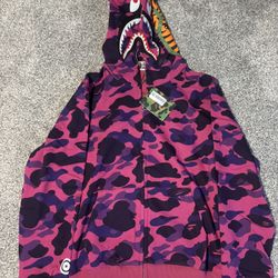 BAPE Camo Shark Full Zip Hoodie Purple