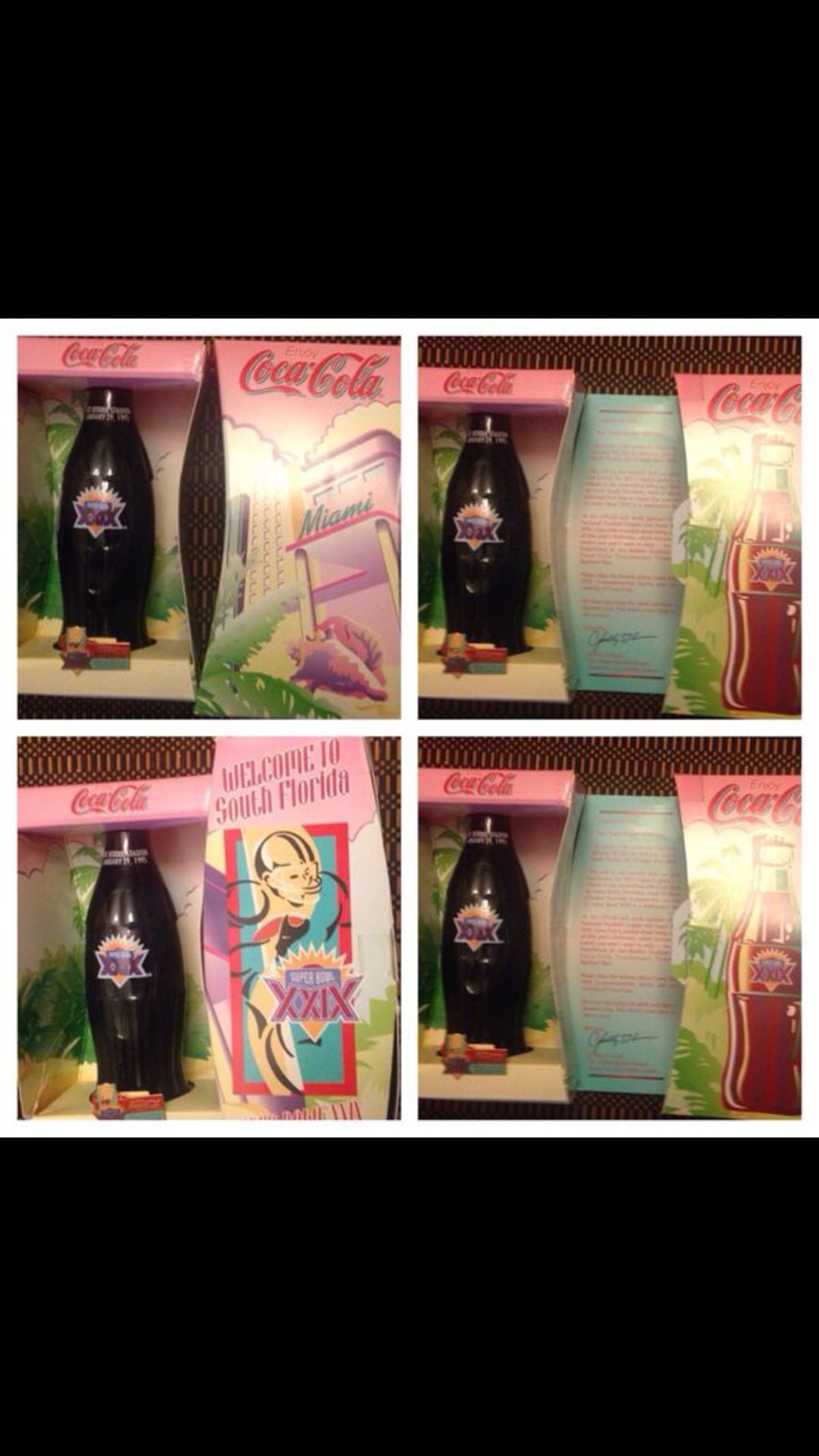 This unopened 8 oz. coke bottle commemorates Super Bowl XXIX played in Miami on JANUARY 29, 1995. "Joe Robbie Stadium"