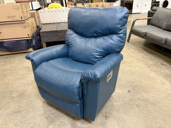 LA-Z-BOY Marine Blue Leather Rocking Power Recliner with Adjustable Headrest and Left Hand Controls