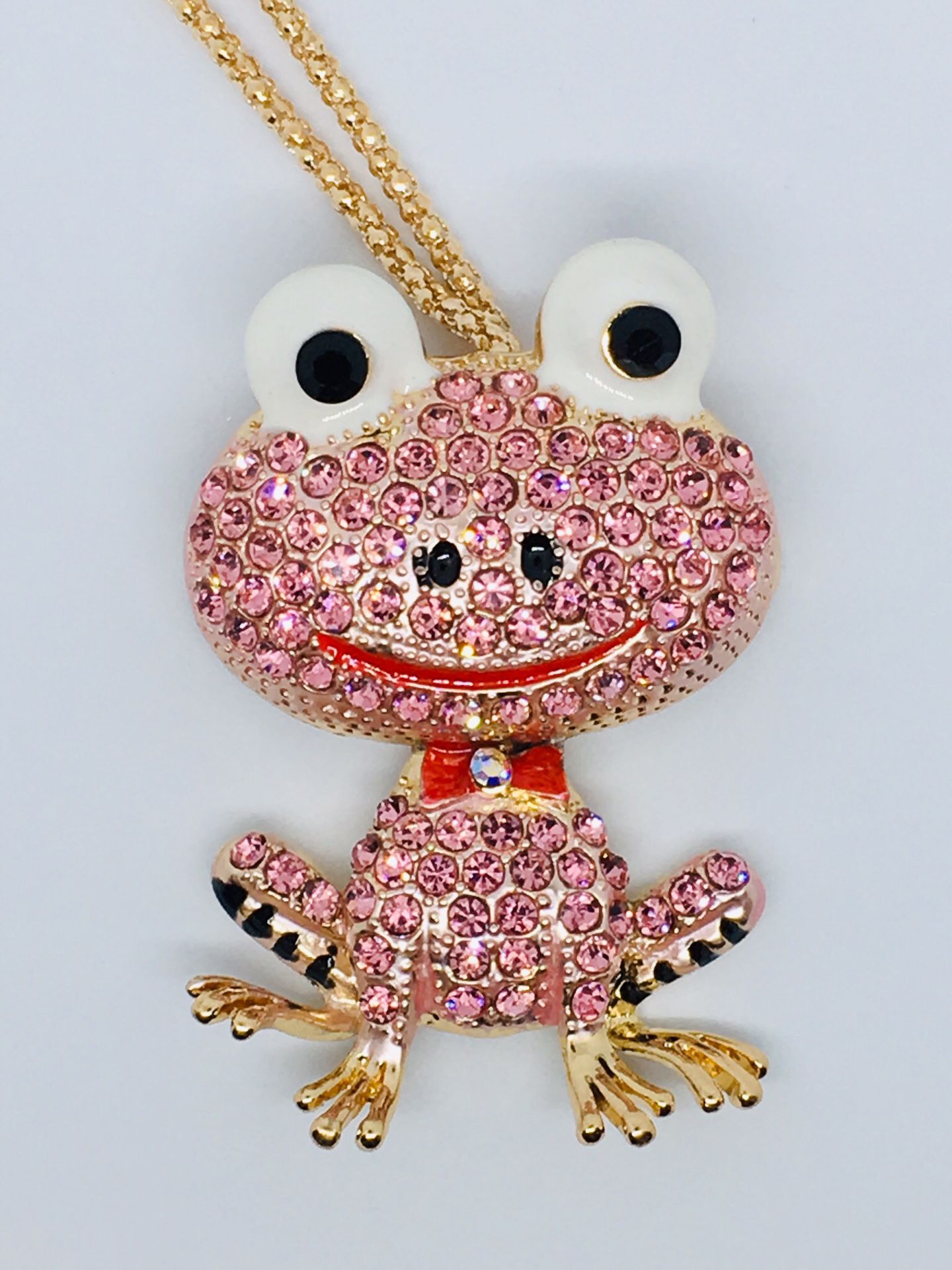 Betsey Johnson Pink Crystal Frog Necklace/Pendant