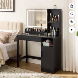 Mainstays Get Ready with Me GRWM Right Vanity Table with Lighted Mirror and Storage, Black Finish