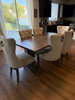 Farmhouse Dining Table with Upholstered Chairs