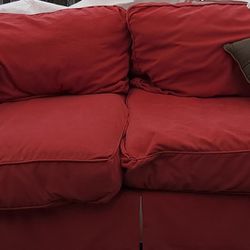 Red Couch With Removable Cover And Tan Loveseat 
