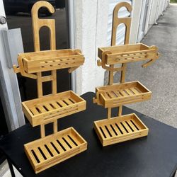 $20 each! Three Tier Bamboo Over The Shower Head Hanging Shelf Caddy! Like new! 12x8x30in