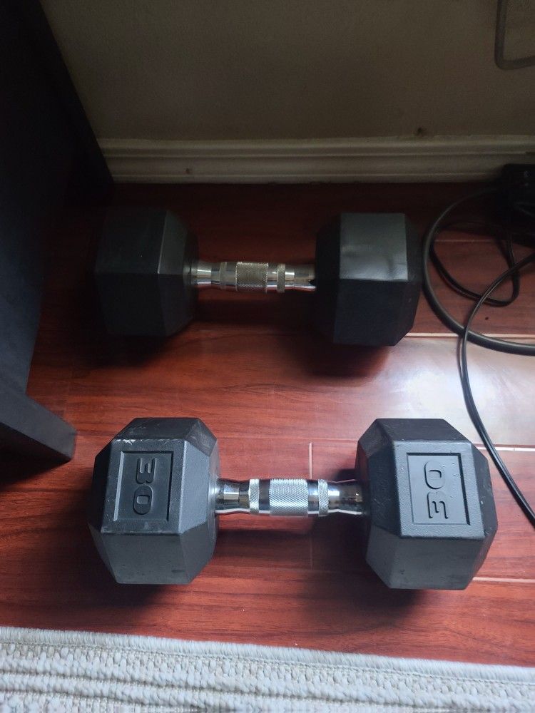Pair Of 30lb Hex Dumbbells