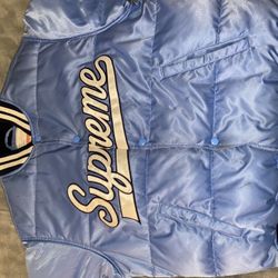 Supreme blue puffer Varsity jacket- $220