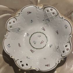 Reichenbach Germany Footed Reticulated Centerpiece Bowl Multi Colored Floral