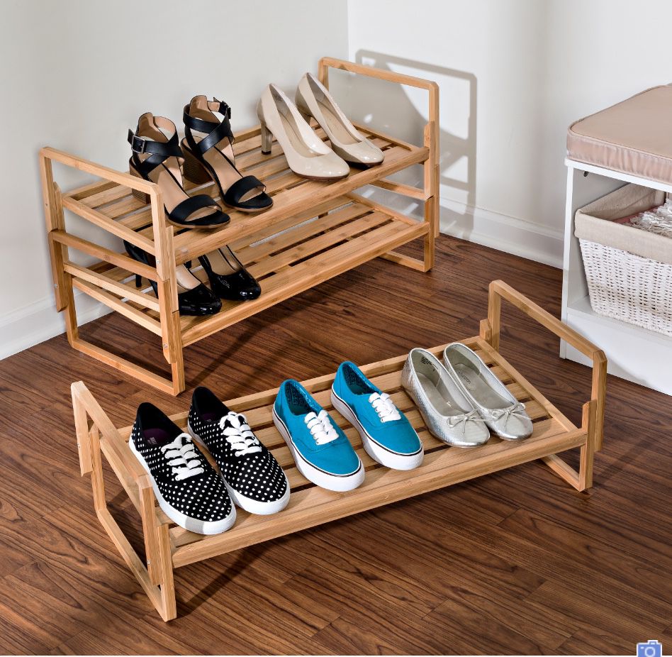 New Bamboo Wood Storage Stackable Durable 3-Tier Closet Room Organizer Shoe Rack Furniture