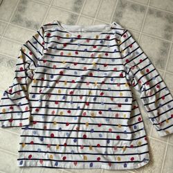 White Knit Top with Stripes and Polka