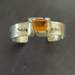 Initialed CJ Sterling Bracelet With Citron (?) Stone