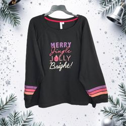 Joyspun Black & Multicolor Merry Jingle Jolly Bright Sweatshirt Women 3X 22W-24W