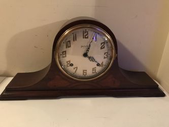 Vintage 2Tone Mid Century E. Ingraham 8 Day Tambor Mantle Clock Bing Bong Chime