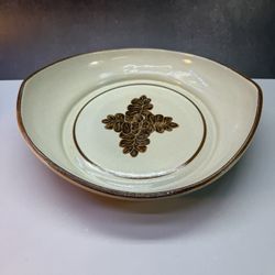 Gorgeous vintage Tex-Mex Tonala stoneware oval / oblong serving bowl. Tan with brown floral pattern. Baker Bowl. Made in Mexico. 