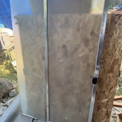 Framed Pivot Shower Door & Matching Side Panel – Rain Privacy Glass