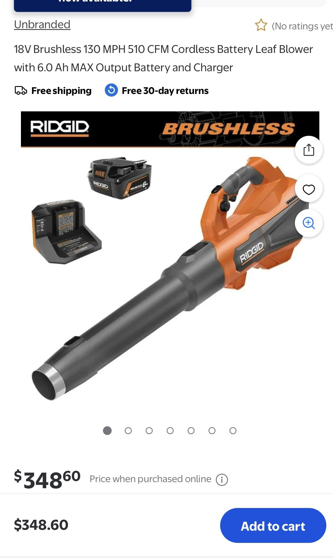 18V Brushless 130 MPH 510 CFM Cordless Battery Leaf Blower with 6.0 Ah MAX Output Battery and Charger