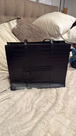 New Beis Black Crocodile Large The Work Tote