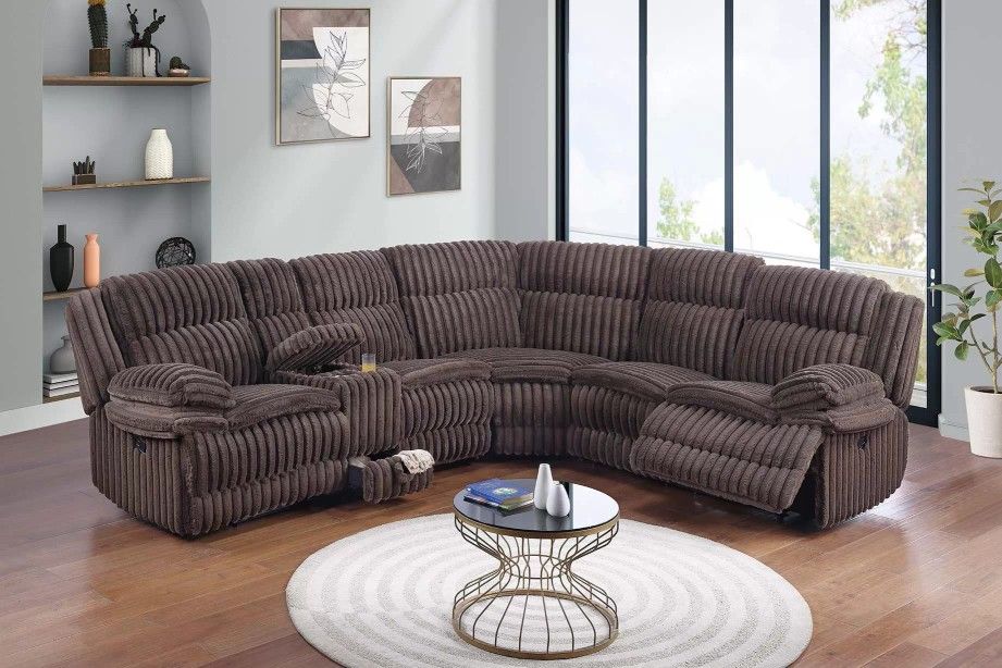 Brand New Brown Corduroy Reclining Sectional Sofa