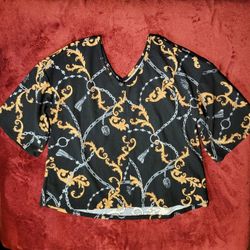 NWOT WOMENS GODDESS TOP BLACK AND GOLD PRINT PLUS SIZE 1X 