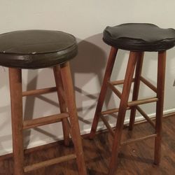 Stools Wooden Faux Leather Seat Set Of 2