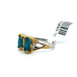 925 Sterling Silver Two Tone Gemstone Rough Apatitte Womens Ring 3.64grams 160693 10