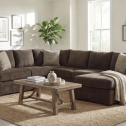 Chocolate Cappuccino 127"  Sectional With Right Arm Facing Sofa Chaise - Great Condition 3 Pieces