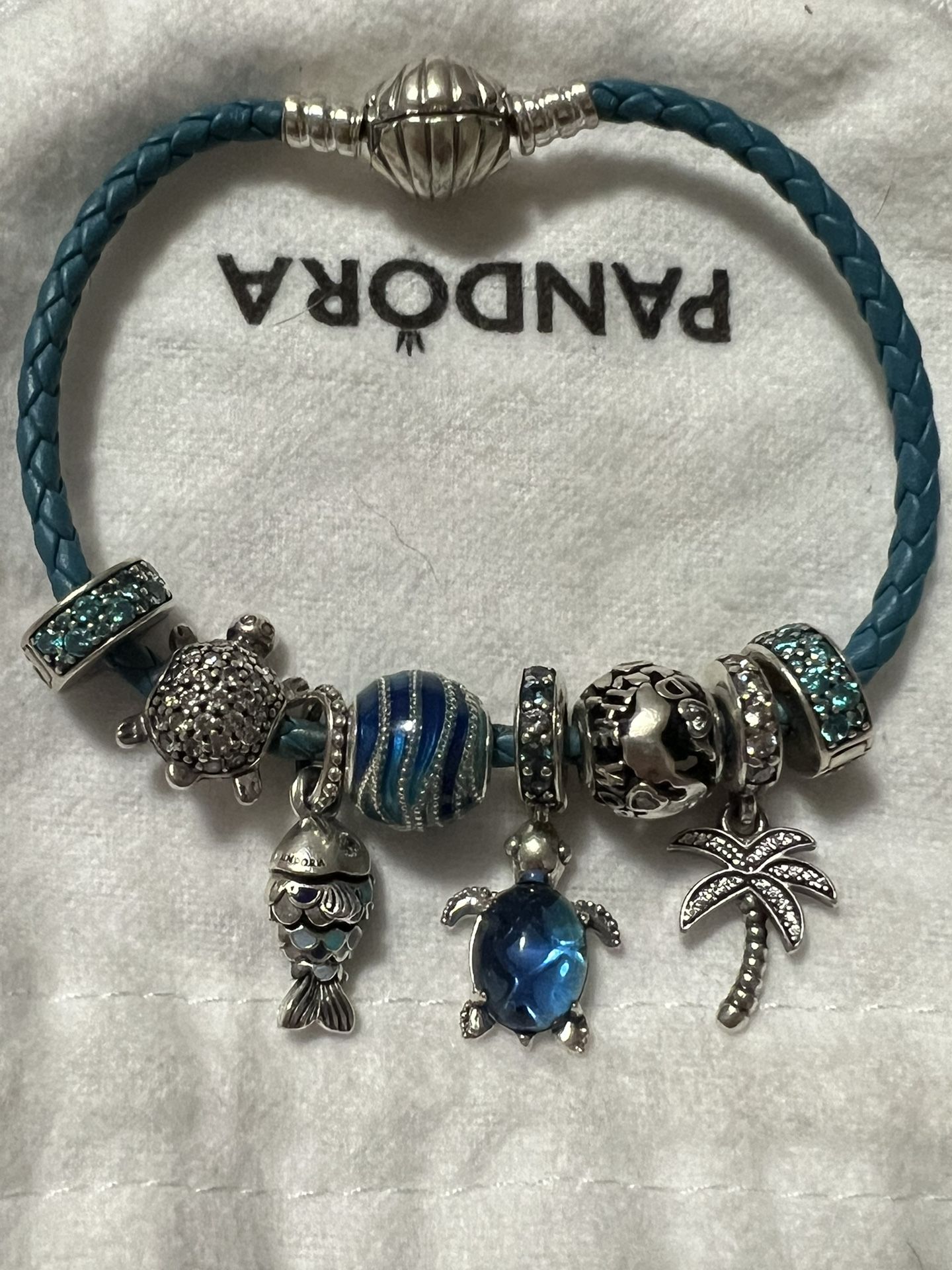 Pandora Seashell Braided Bracelet With Nautical Charms