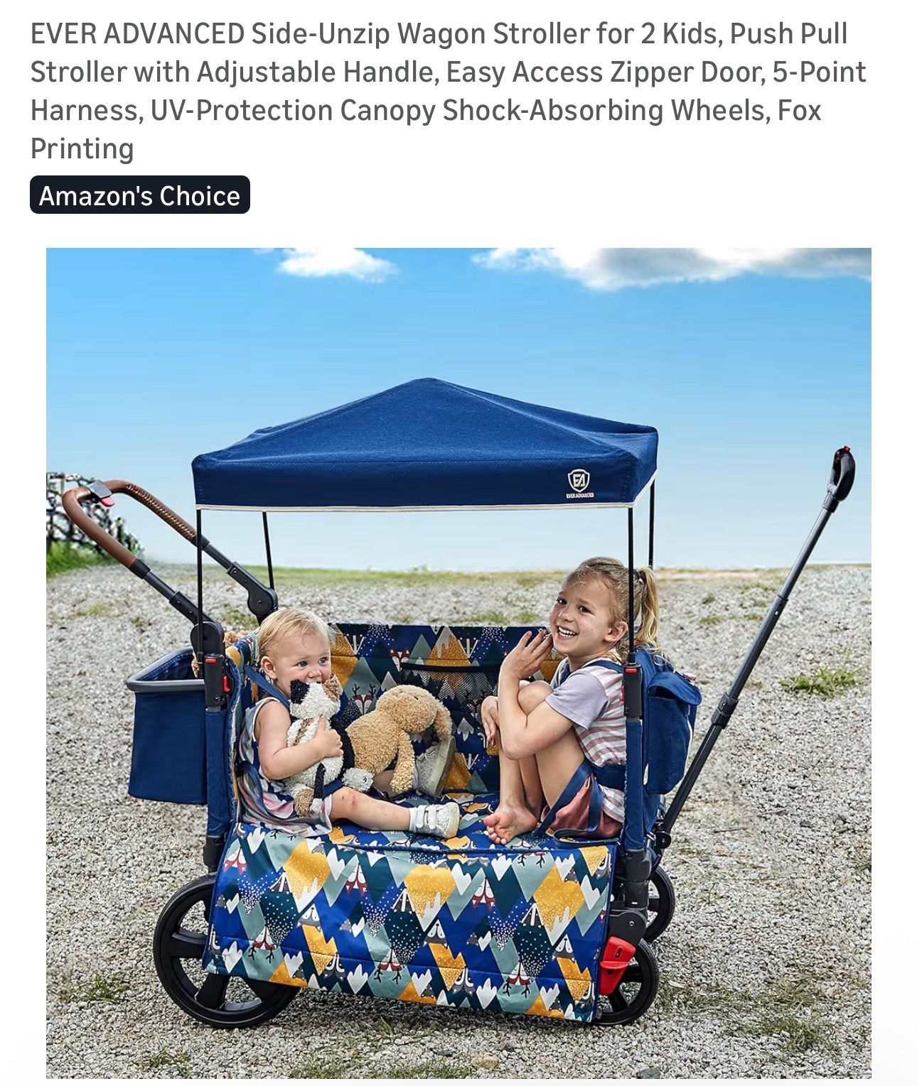 EVER ADVANCED Side-Unzip Wagon Stroller for 2 Kids