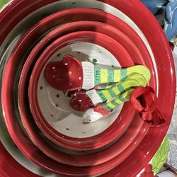 Temp-tations Hand Painted Mixing Bowl Set W Matching Measuring Spoons