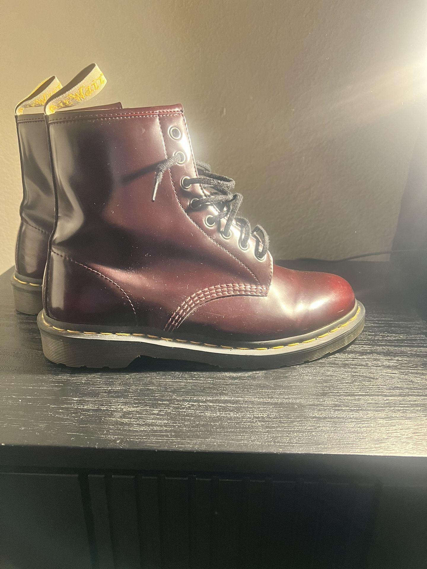 Doc Martin Vegan Leather Burgundy Boots Size 10