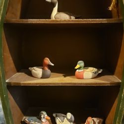 Collectible Duck Decoy Figurines With Wooden Display Boat