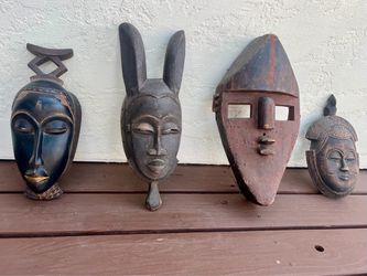 Set of 4 African Carved Wooden Masks