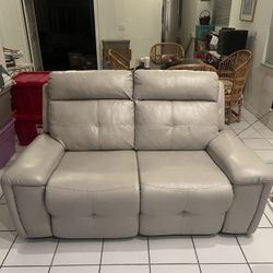Beige 5-Seat Reclining Couch with USB Chargers