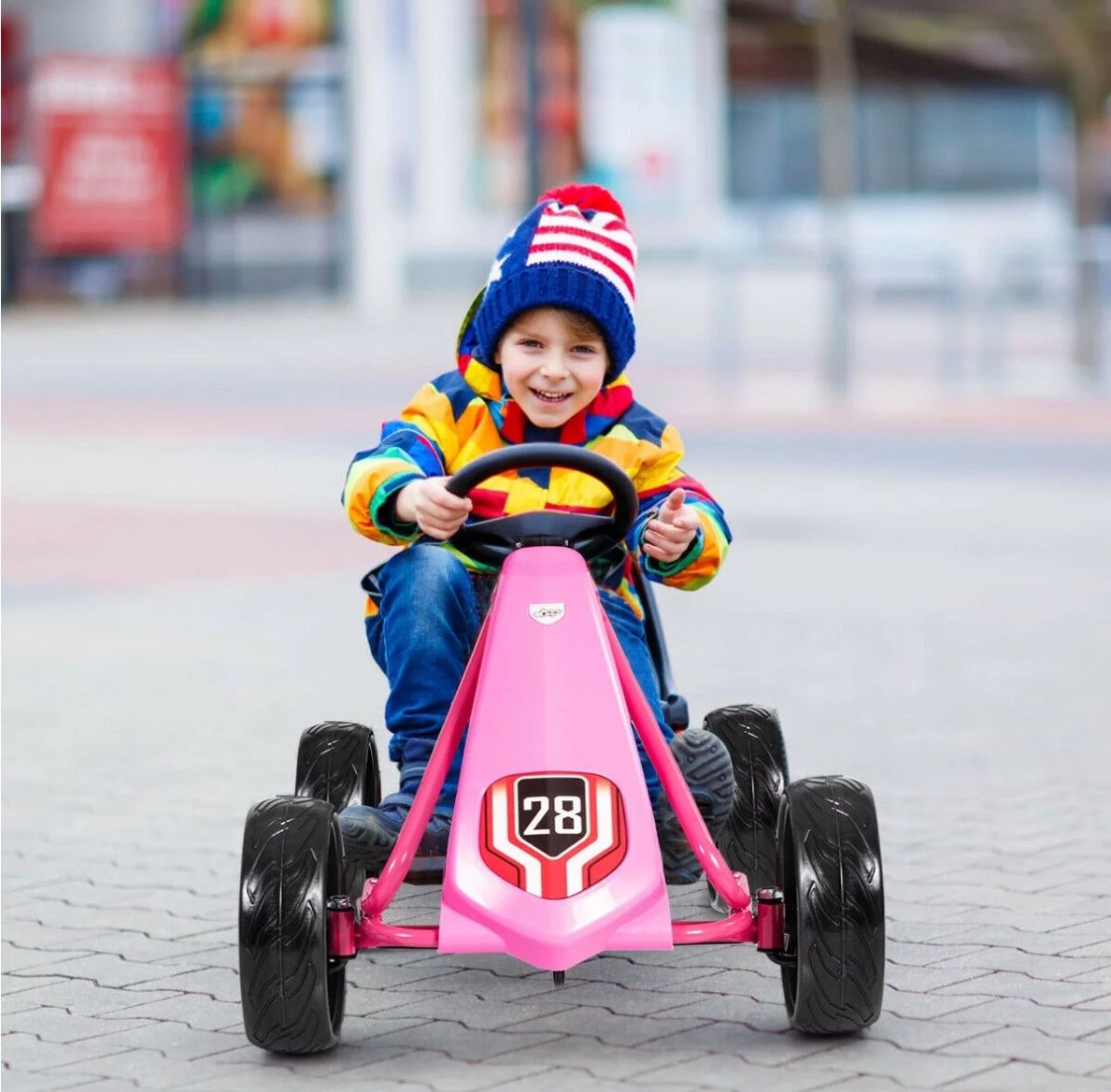 Go Kart Pedal Car Kids Ride On Toys Pedal Powered 4 Wheel Adjustable Seat Pink