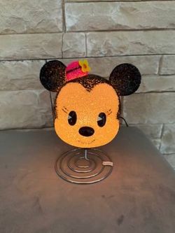 Disney Minnie Mouse Eva Night Light Lamp with Pink Hat and Yellow Bow on Metal Stand