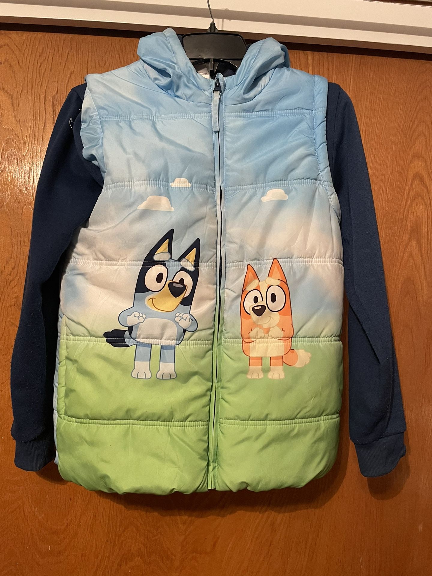 Bluey Kids Puffer Vest Hoodie Jacket – Size 10–12