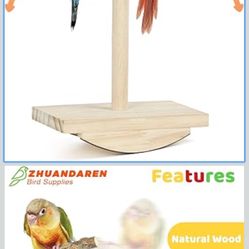 Bird Perch Budgie Toy Interactive Spinning Parakeet Perch, Wooden Swing Parrot Perch Stand Enrichment Bird Supplies for Cockatiel, Budgie, Conure, Lov