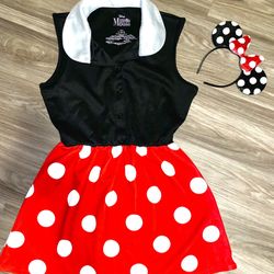 Minnie Mouse Girls Red Polka Dot Tank Dress Size Large & 1pc Mouse Ears Headband