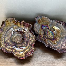 Vintage Iridescent Glass Oyster Shaped Trinket Dish