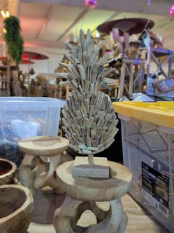 Driftwood Pineapple Sculpture on Stand