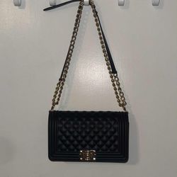 Crossbody black jelly purse diamond design
