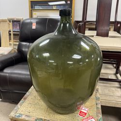 Vintage Spanish Green Demijohn Bottle With Rolled Rim - 27”