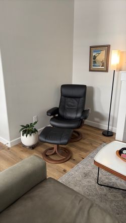 Dania Furniture Black Leather recliner & ottoman