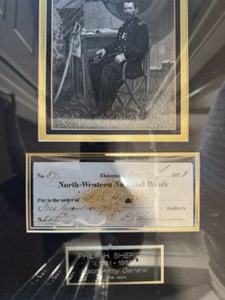 Philip Sheridan 1878 Signed Check Framed