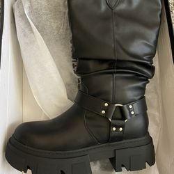 Black Chunky Knee High Boots