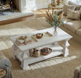46.2 in. W White Pine Rectangle Wood End Table with Open Lower Shelf, Sturdy Pine Build, Simple Smooth Structure