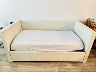 Grey Upholstered Day Bed with Trundle + Clean Nova Foam Mattress