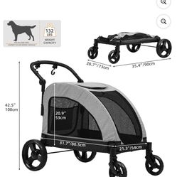 Uforic Foldable Dog Stroller, 4-Wheel Pet Stroller with Dual-Entry, Adjustable Handle for Large Dogs, Outdoor Adventure Pet Carrier Jogging Stroller, 
