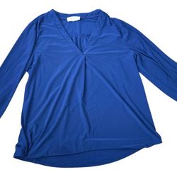 Two by Vince Camuto Womens V-Neck Blouse Goddess Blue Long Sleeve MEDIUM