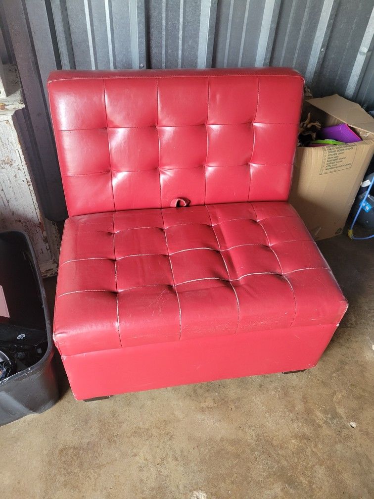 Red Leather Bench Seat with Storage